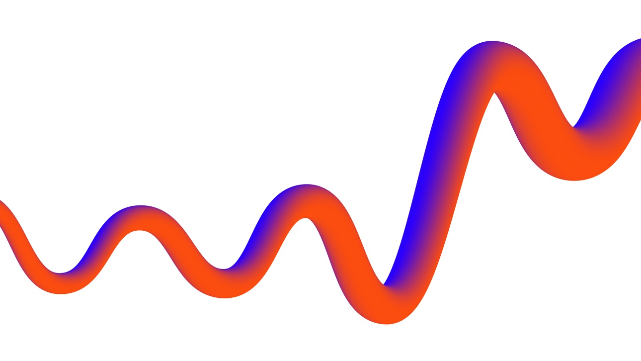 Elemento gráfico abstracto de Logista con degradado naranja y azul.